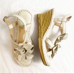 Born | White Leather Floral Wedge